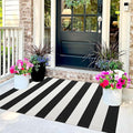 Striped Rug Outdoor Porch Rug Black and White 3'x5' Washable Layered Outdoor Doormat Front Door Mat Cotton Striped Outdoor Rug for Front Door Entryway Patio Laundry Kitchen