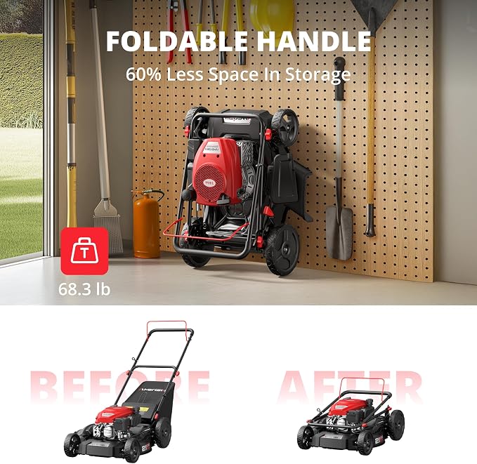 AMERISUN 21" 144cc 4-Cycle OHV Gas Push Lawn Mower,3-in-1 Walk-Behind Mower | Lightweight design with 6 height settings. Mulching, side discharge and rear bag system for backyard yard maintenance
