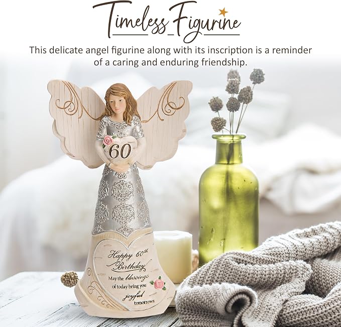 Pavilion Elements Angels Figurine - Guardian Angel Figure Display - Happy 60th Birthday May The Blessings of Today Bring You Joyful Tomorrows Printed Text, Collectibles Angel Figurines, 6"