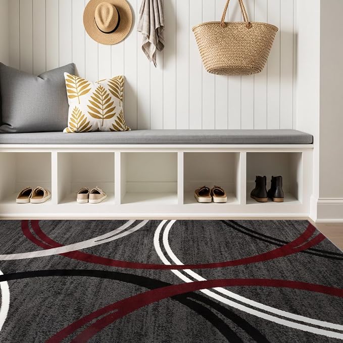Rugshop Wavy Circles Modern Non-Shedding Living Room Area Rug Red 4' x 6' | Rectangular, Size 4' x 6', Bedroom, Dining Room, Home Office, Kitchen, Entryway, Hallway, Nursery, Kids Room, Guest Room