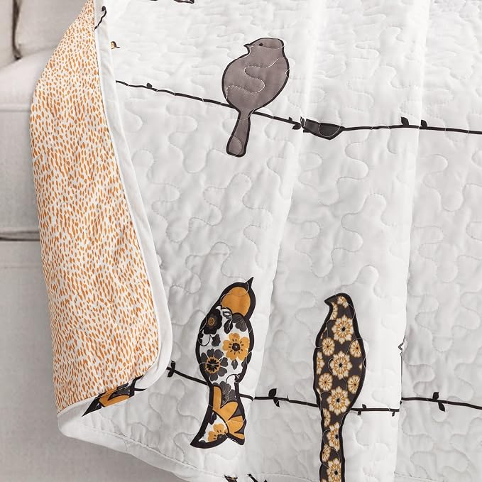 Lush Decor Rowley Birds Reversible Throw Blanket, 50" W x 60" L, Yellow & Gray - Throw Blankets for Bed - Couch Blanket - Farmhouse Throw Blanket for Couch