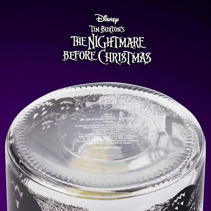 Silver Buffalo Disney The Nightmare Before Christmas, Glass Jar with Lid | Tim Burton, Moon Hill, Graveyard Scene, Jack Skellington and Sally, Cookie Snack Candy, Small Size
