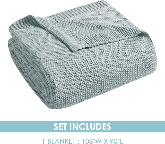 INK+IVY Bree Knit All Season Blanket for Summer, King, Light Blue | Ultra Soft, Acrylic, Breathable Fabric for Bed or Couch, Lightweight, OEKO-TEX Certified