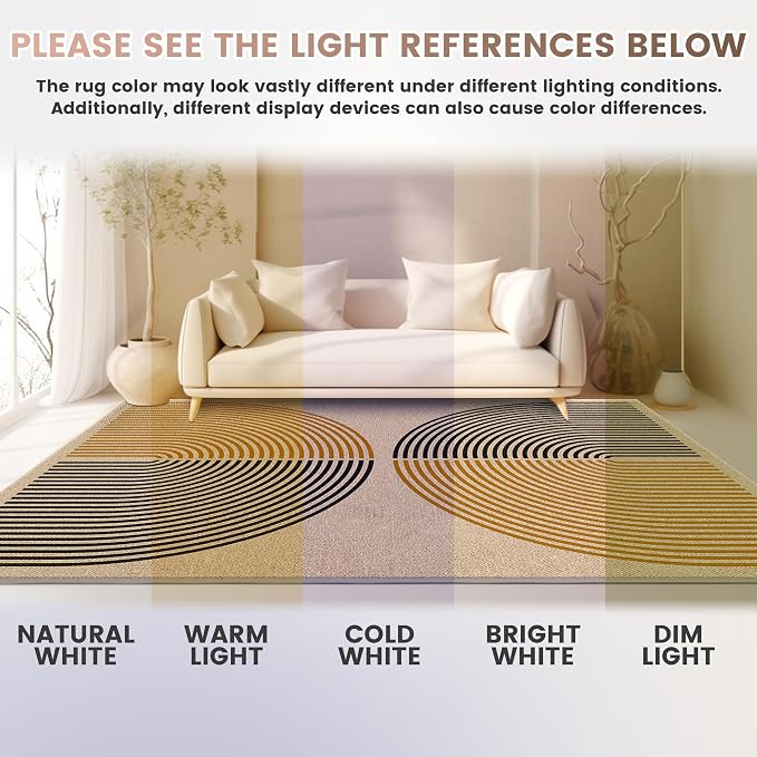 Washable Rainbow Easy Jute Rug, 9x12 Outdoor Indoor Patio Modern Geometric Contemporary Large Rugs, Low Pile Lightweight Non Slip Carpet Mat for Living Dining Room Bedroom Classroom Backyard Farmhouse