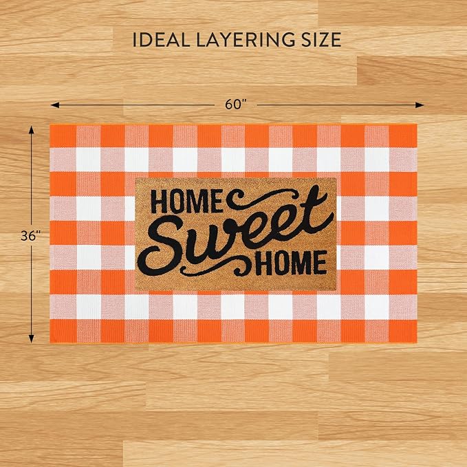 Uphome Bufflo Plaid Outdoor Rug 3'x5', Fall Decor Checkered Front Door Mat, Indoor Outdoor Farmhouse Porch Rug for Layered Door Mats, Washable Halloween White/Orange Area Rugs for Patio Entryway