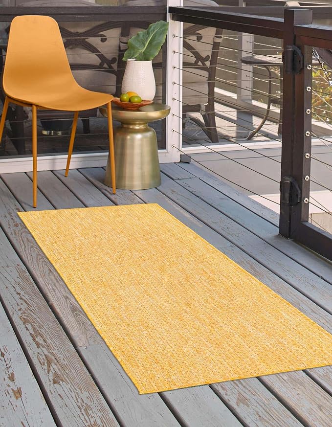 Unique Loom Collection Casual Transitional Solid Heathered Indoor/Outdoor Flatweave Area Rug (2' x 6' 1" Runner, Corn Harvest Yellow)