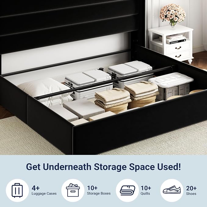 Allewie King Size Lift Up Hydraulic Storage Bed Frame Black | Modern Wingback Headboard, Hydraulic Support Storage, No Box Spring Needed