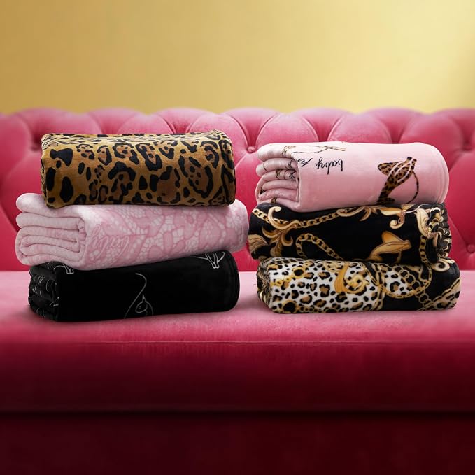 Baby Phat Oversized Plush Throw Blanket 60" x 70", Skinny Cat Black