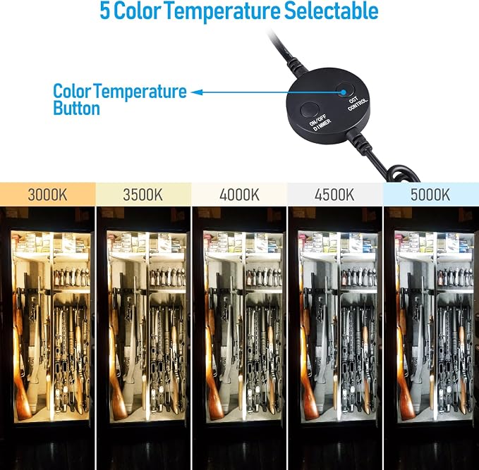 TORCHSTAR 6pcs 12 Inch LED Safe Lighting Kit, Rocker Switch, 5CCT | Dimmable, UL Power Adapter, Input 100-240V, Linkable Gun Safe Light Bars, 900LM, for Under Cabinet Locker Closet Showcase