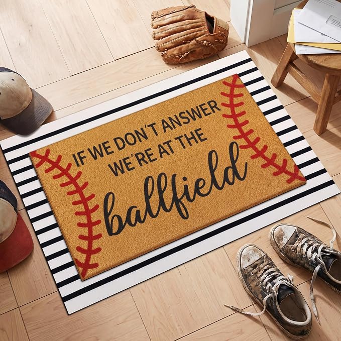 Tinideya 2 Pcs Baseball Door Mat Ballfield Welcome Non Slip Coir Mats Ballfield Theme Floor Layering Doormats Seasonal for Front Porch Entryway Decor(Baseball Theme)