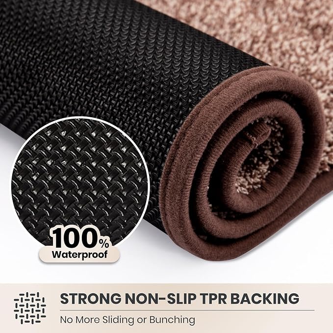 PURRUGS Dirt Trapping Door Mat 31.5" x 70", Non-Slip Machine Washable Entryway Rug, Dog Doormat, Indoor Front Door Mat, Super Absorbent Entry Rug for Muddy Shoes & Paws, Brown-Light Cream