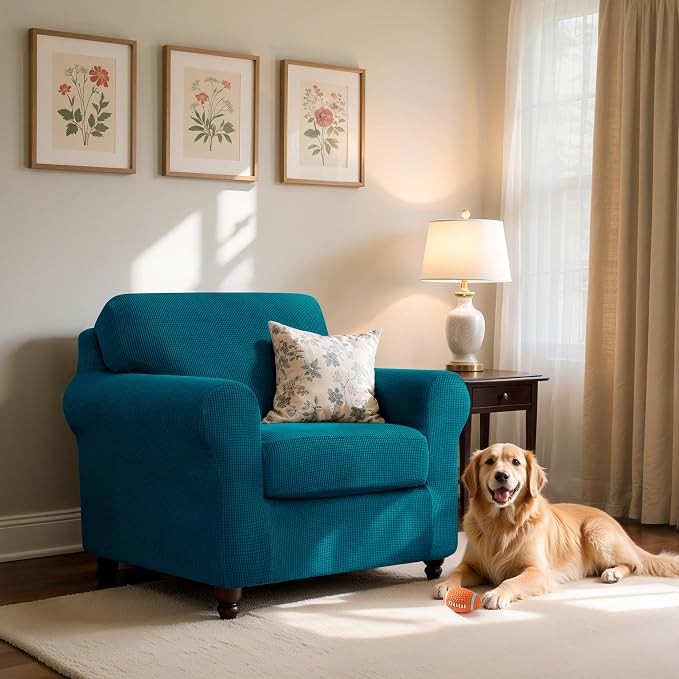 subrtex 3 Pieces Sofa Slipcover Sets (Small, Turquoise) - Stretch Couch Cover, Furniture Protector Collection for Oversize Sofa, Loveseat, Chair - Washable, Wear Resistant, Elastic