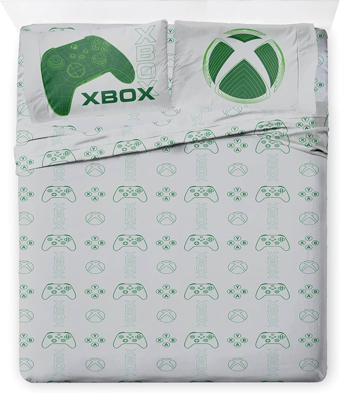Jay Franco Kids Comforter Set Includes Sheets and Pillow Covers - Soft and Cozy Bed Set for Stylish Room Decor, Official Licensed Product, White - Xbox, 7 Piece Full