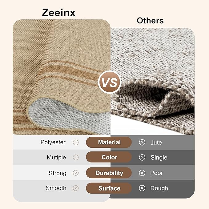 8x10 Scalloped Rug Easy Jute Washable Rug for Living Room Indoor Outdoor Tan Geometric Non Slip Carpet for Under Table Neutral Carpet for Backyard Patio Dining Room