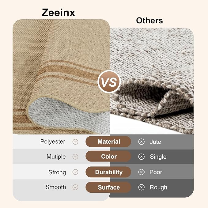 5x7 Scalloped Rug Easy Jute Washable Outdoor Patio Rug for Living Room Indoor Outdoor Tan Geometric Neutral Carpet for Backyard Patio Dining Room