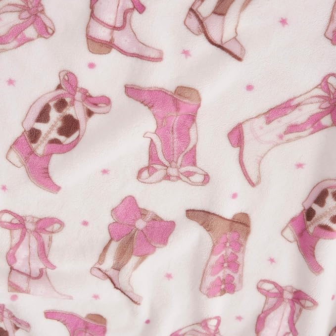 Oversized Plush Throw Blanket 60" x 70", Boots and Bows
