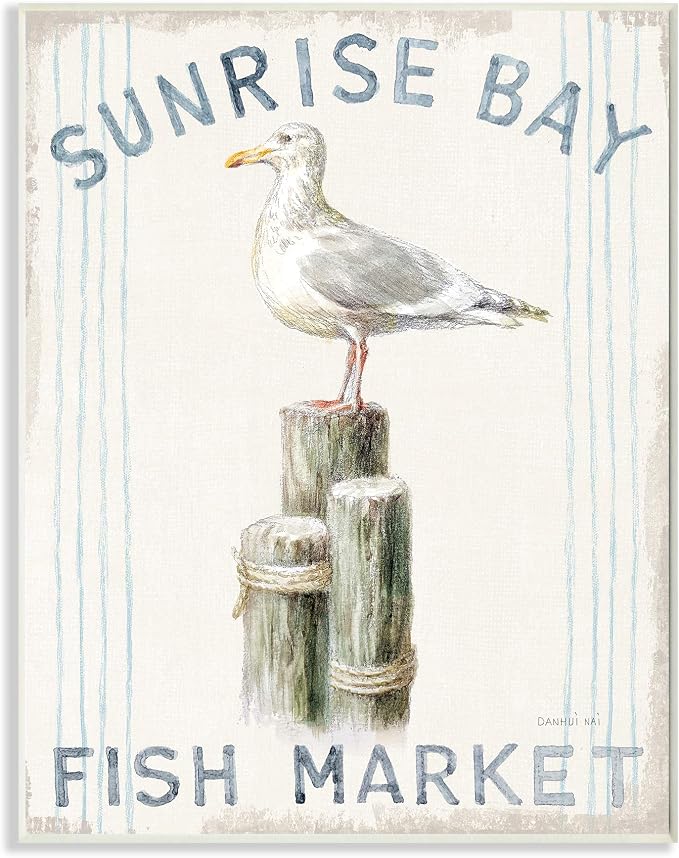 Sea Gull Beach Ocean Bird, 13 x 19 Inch Mounted Print on Wall Plaque | Stupell Industries | 13 x 19 Inches, Easy to Hang and Sturdy, Made in USA, by Danhui Nai