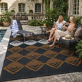 Lahome Outdoor Plastic Straw Rug, Reversible Outdoor Rug Waterproof 6x9 Patio Rugs, Camping Rugs for RV Backyard Deck Porch Picnic Beach Trailer (Black/Brown, 6' x 9')