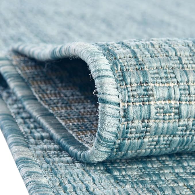 Unique Loom Collection Casual Transitional Solid Heathered Indoor/Outdoor Flatweave Area Rug (2' x 8' Runner, Aquamarine/Ivory)