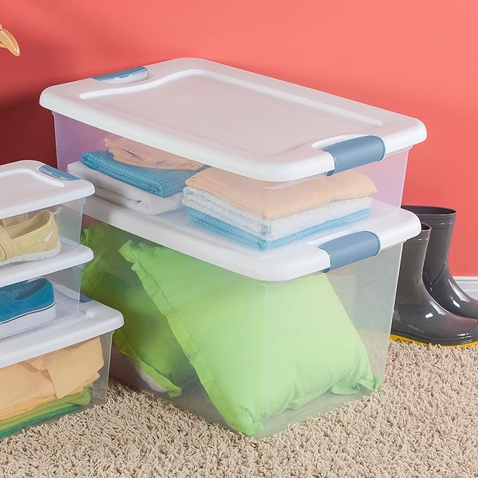 Sterilite Latching Box with Lids for Home and Office, 32 Quart, 24-Pack | Heavy-Duty and Stackable Plastic Containers with Latches for Closet, Cabinet, Bedroom, Bathroom and Dorm Room Organization