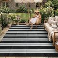 Lahome Striped Outdoor Rug 8x10 Patio Waterproof, Reversible Outdoor Plastic Straw Rug for Camping, RV Patio Rugs Outside Large Carpet for Porch Deck Backyard Picnic(Black/Grey,8'x 10')