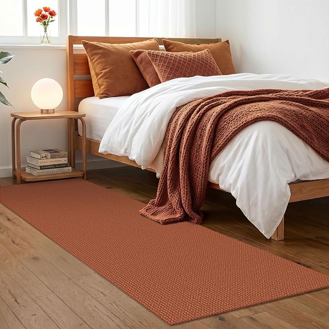 IOHOUZE Washable Runner Rug 2x6 Non Slip Runners for Hallways Entryway Runner Indoor, Kitchen Rugs Woven Cotton Floor Carpet for Kitchen Hall Entrance Bedroom, Burnt Orange/Tan