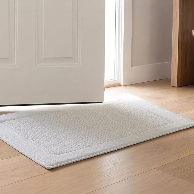 Madison Park Sanctuary 100% Cotton Non-Slip Bath Rug, 20x32 Inch, White | Low-Profile Woven Design, Ultra Soft Absorbent & Machine Washable, Ideal for Bathroom Bedroom and Entryway Decor