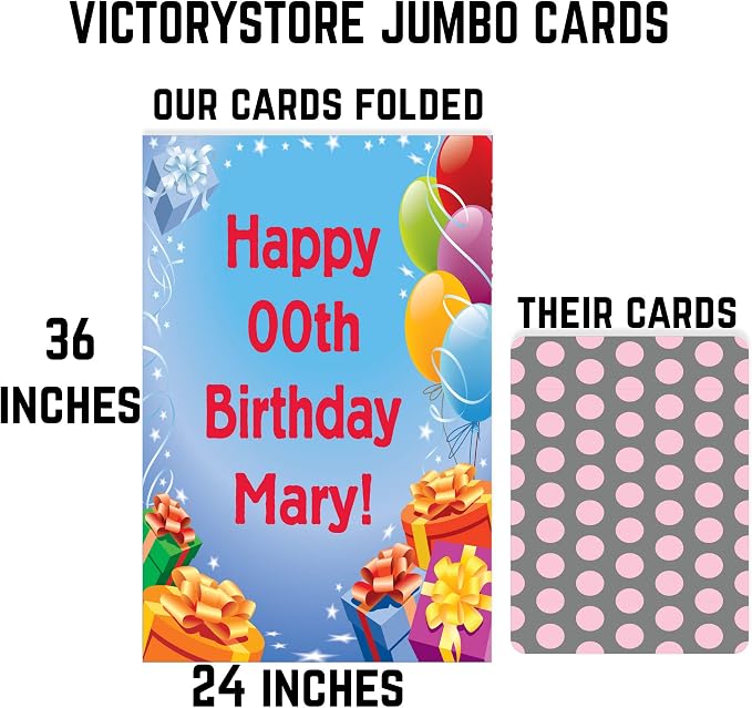 VictoryStore Jumbo 3 Foot Happy Birthday Card, Presents And Balloons, 24x36-Inch Card, Ships In Jumbo Envelope, (Custom Text, 13814)