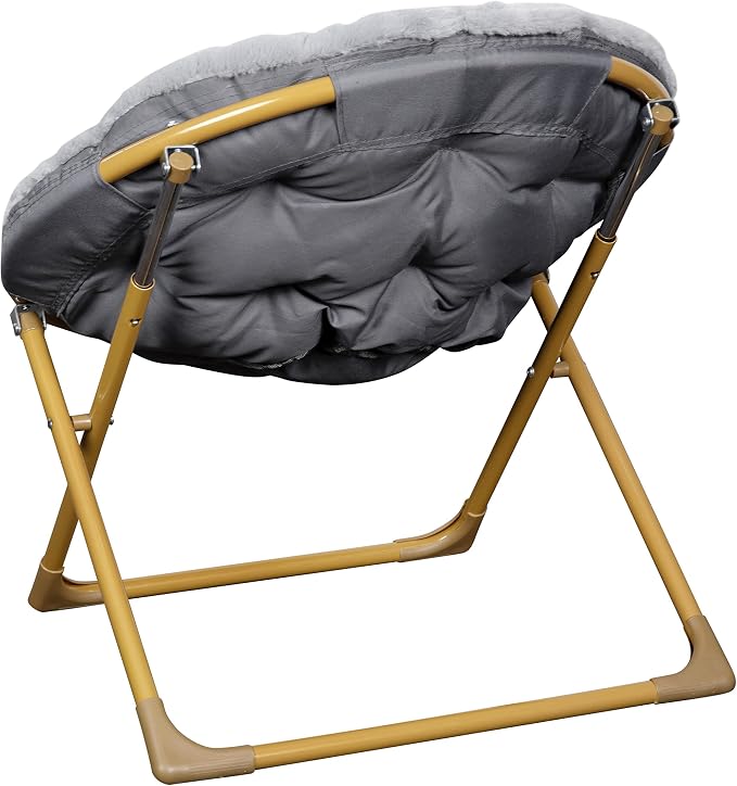 Flash Furniture Kids 23 Inch Folding Saucer Chair, Gray | Soft Gold Frame, Portable
