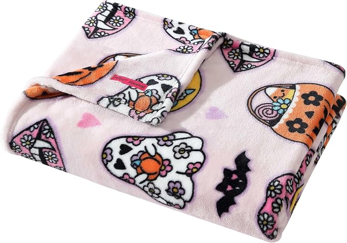 Betsey Johnson - Blanket, Buttery-Soft Throw Blanket for Couch or Bed, Boldly Plush & Oversized Bedding (Retro Halloween Pink, 50" x 70")