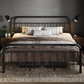 Allewie King Metal Bed Frame with Victorian Iron-Art Headboard, Black | Victorian Style Wrought Iron-Art Headboard/Footboard, Easy Assembly, Under Bed Storage, No Box Spring Required