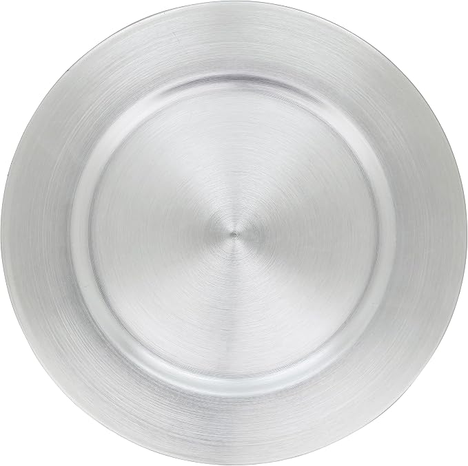 SARO LIFESTYLE Decorative Charger Plates, 13” Round Plastic Charger Plates, Set of 4 – Elegant Table Décor for Events, Weddings & Home Dining, Silver