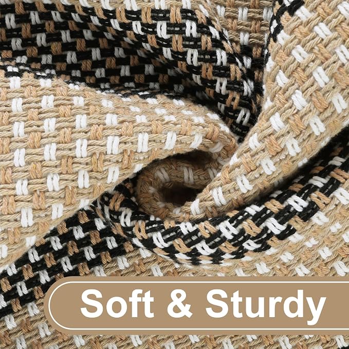 Striped Outdoor Front Door Mat 24"x51", Cotton Hand Woven Rug Indoor Doormat Washable Black and Tan Rug Runner, Foldable Front Door Rugs for Entryway/Farmhouse/Home Entrance