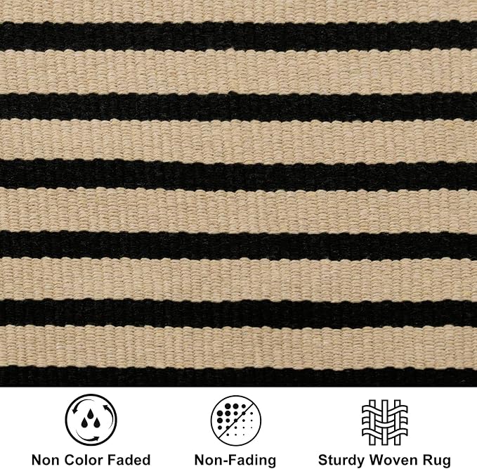 LEEVAN Black and White Front Door Rug 2.3x3.6, Striped Outdoor Rug Washable Welcome Layered Door Mats, Woven Front Porch Decor Indoor Entrancet Dooramts