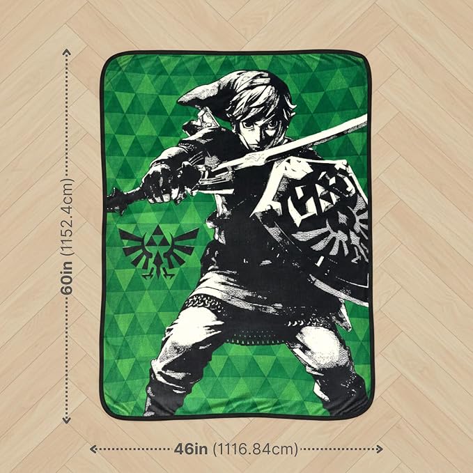 Legend of Zelda Hero Link Throw Blanket Video Game – Green Hyrule, Soft Cozy Decorative Blanket for Couch, Bed, or Gaming Room (100% Officially Licensed Product) by Franco Collectibles