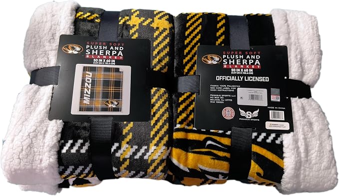 NCAA Missouri Tigers Playmaker Plaid Ultra Cozy Sherpa Throw