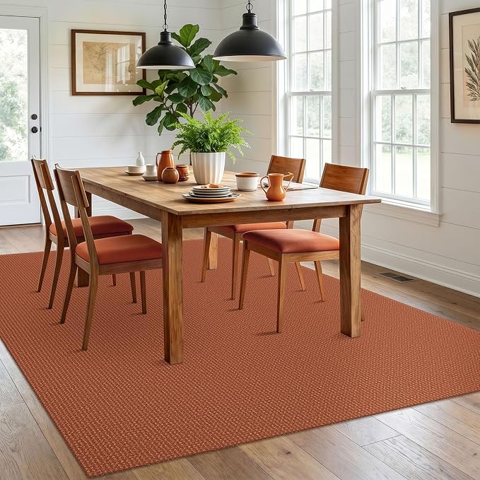 IOHOUZE Washable Area Rug 6x9 Non Slip Rubber Backed Rugs for Living Room, Dining Room Rugs Bedroom Rug, Woven Indoor Floor Carpet for Living Room Nursery Office, Burnt Orange/Tan