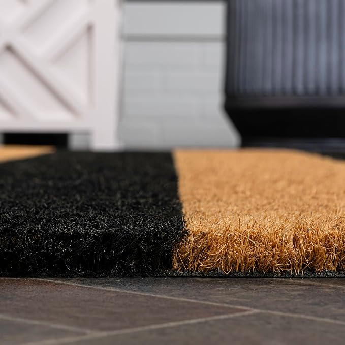 JONATHAN Y Striped Coir Indoor Outdoor Doormat 5X8 Natural/Black, Sutton Modern Coastal for Living Room, Bedroom, Kitchen, Office, Easy-Cleaning, High Traffic, Pet-Friendly, Non-Shedding NRF105A-5