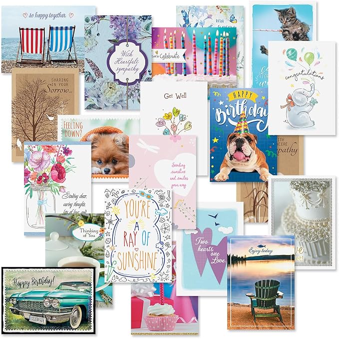 Current Modern Messages All Occasion Cards with Envelopes - 40 Pack Assorted Greeting Cards, Large 5" x 7" Assortment, Variety of Birthday, Get Well, Sympathy, Thinking of You