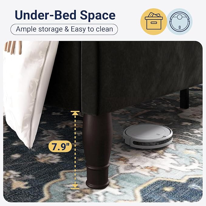 Allewie King Bed Frame with Adjustable Velvet Tiara Headboard, Upholstered Diamond Button Tufted Platform Bed, Wood Slats Support, No Box Spring Needed, Mattress Foundation, Easy Assembly, Black