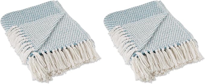 DII Woven Throw Collection 100% Cotton, Basketweave, 50x60, Storm Blue (Pack of 2)