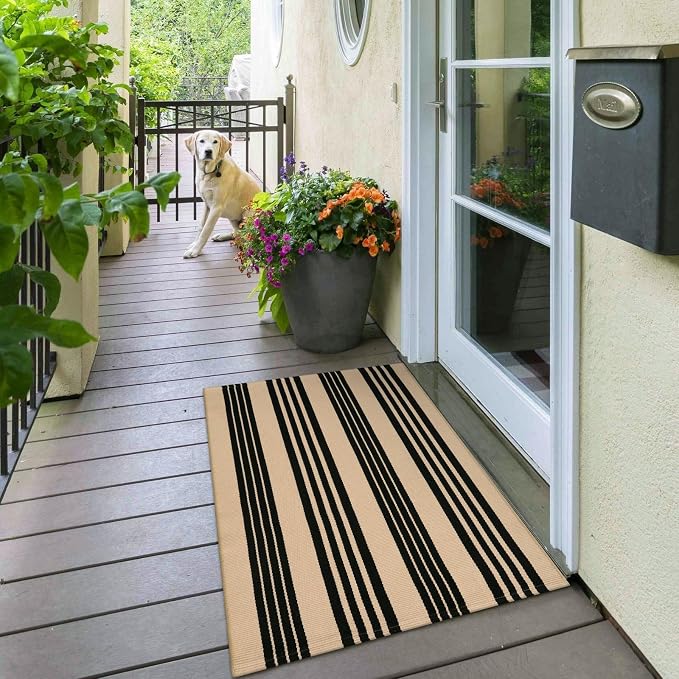 OJIA Front Door Mat 24"x51", Striped Porch Rug Outdoor Door Mat Porch Decor | Machine Washable Front Door Rug Indoor Outdoor Rug Cotton Woven Entry Rug for Entryway/Kitchen/Farmhouse/Home Entrance Decor
