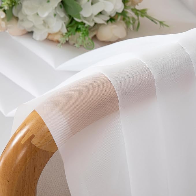 Aiyufneg White Sheer Window Valance Curtains, Light Filtering Kitchen Valances Windows Treatment, Small Voile Sheer Curtains for Living Room/Bathroom/Basement, Top Dual Rod Pocket, 2PCS