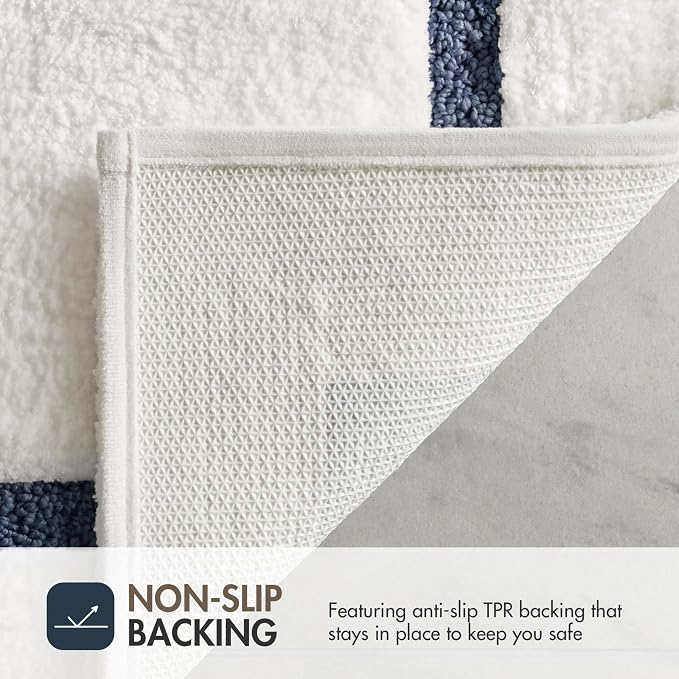 Madison Park Roan Border Tufted Bath Rug Non-Slip Absorbent, 24 x 36, Navy | Microfiber, Soft Pile, Machine Washable, OEKO-TEX Certified, Plush Bathroom Mat, Non Slip TPR Backing