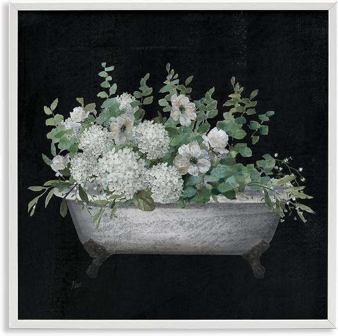 Vintage Clawed Bathtub Botanical Bouquet, 17 x 17 Inch Framed Giclée Print | Stupell Industries · By Nan · Ready to hang · Great for bathroom decor and gifting · Made in USA