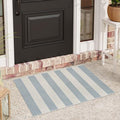 Blue and Cream Striped Rugs 2'x3', Washable Hand Woven Front Door Rug, Outdoor Welcome Mat Foldable Front Door Mats for Entryway Outside Home Entrance Farmhouse