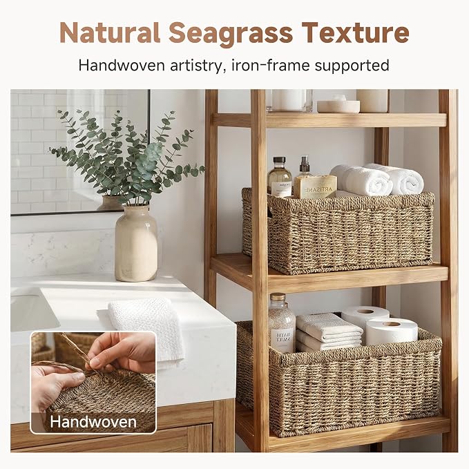StorageWorks Wicker Storage Baskets,Natural Seagrass Storage Baskets,2-Pack | Seagrass Baskets for Storage,Seagrass Woven Storage Baskets with Built-i Handles,Decorative Woven Baskets for Storage
