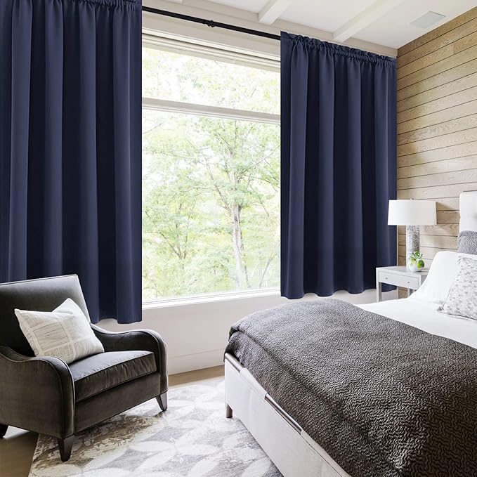 DWCN Navy Room Darkening Blackout Curtains - Thermal Insulated Privacy Energy Saving Window Curtain Drapes 52 x 45 inch Length, Set of 2 Bedroom Living Room Curtains