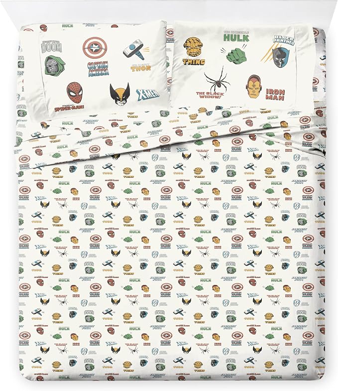 Marvel Comics Avengers Full Size Comforter Set 7 Piece Bedding, Gray | Hulk Captain America, Comforter Sheets Shams Pillowcases, Official Product, Microfiber, Machine Washable, Boys Gift