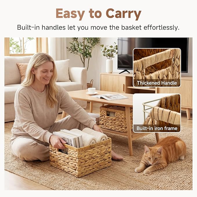 StorageWorks Wicker Baskets for Storage,Wicker Storage Baskets,2-Pack | Water Hyacinth Storage Baskets for Organizing,Wicker Storage Baskets for Shelves,Decorative Baskets,Woven Baskets for Storage